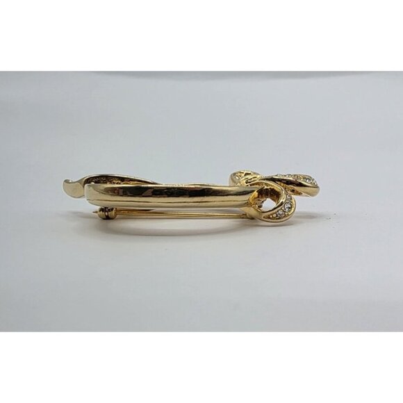 Vintage Signed Nolan Miller Bow Circle Gold Tone Brooch Pin w/Rhinestones 2" EUC - Picture 4 of 7